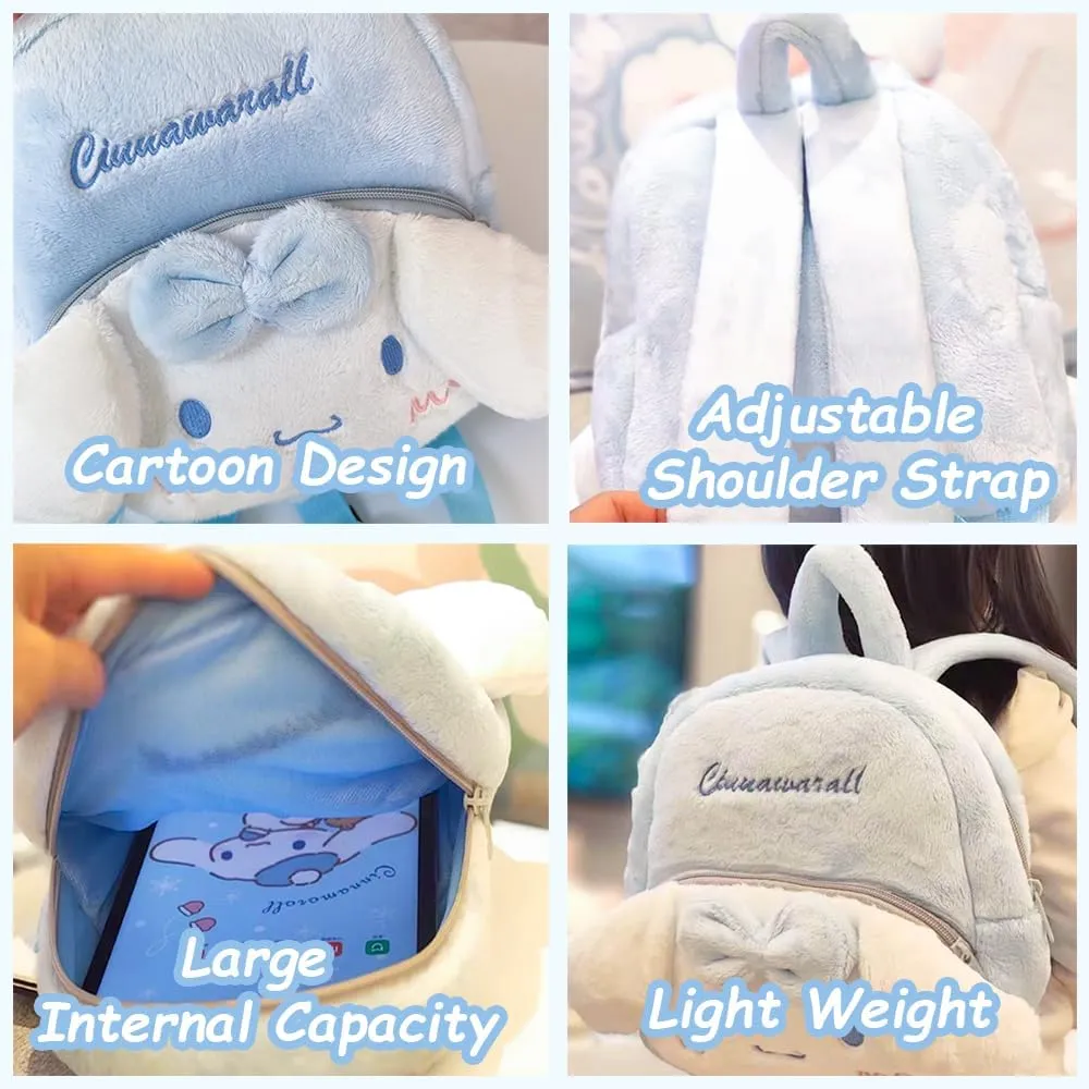 Cute Plush Backpacks, Aesthetic Accessories Backpack for Women, Adult, Kawaii Cartoon Backpack for Birthday, Christmas, New Year (Blue-Large)