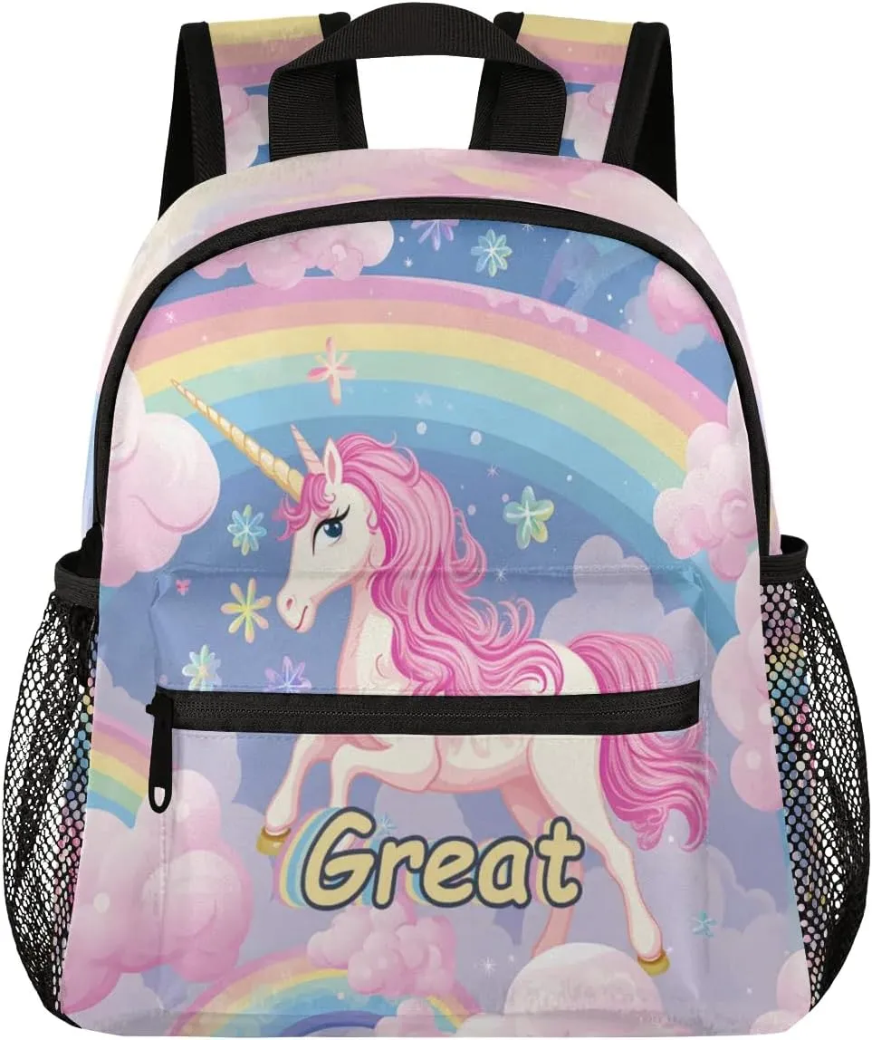 Cute Unicorn School Backpacks for Girls Teens,Pink Kindergarten Elementary Kids Toddler Bookbag Mochilas Escolares Para Nias 12in Mini Preschool Cartoon Rainbow Travel Backpack