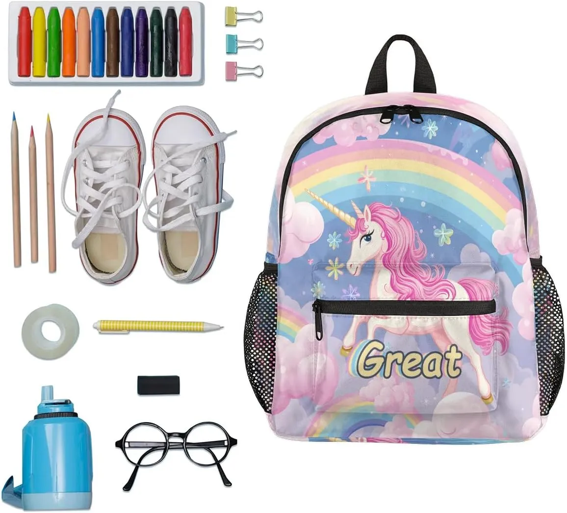 Cute Unicorn School Backpacks for Girls Teens,Pink Kindergarten Elementary Kids Toddler Bookbag Mochilas Escolares Para Nias 12in Mini Preschool Cartoon Rainbow Travel Backpack