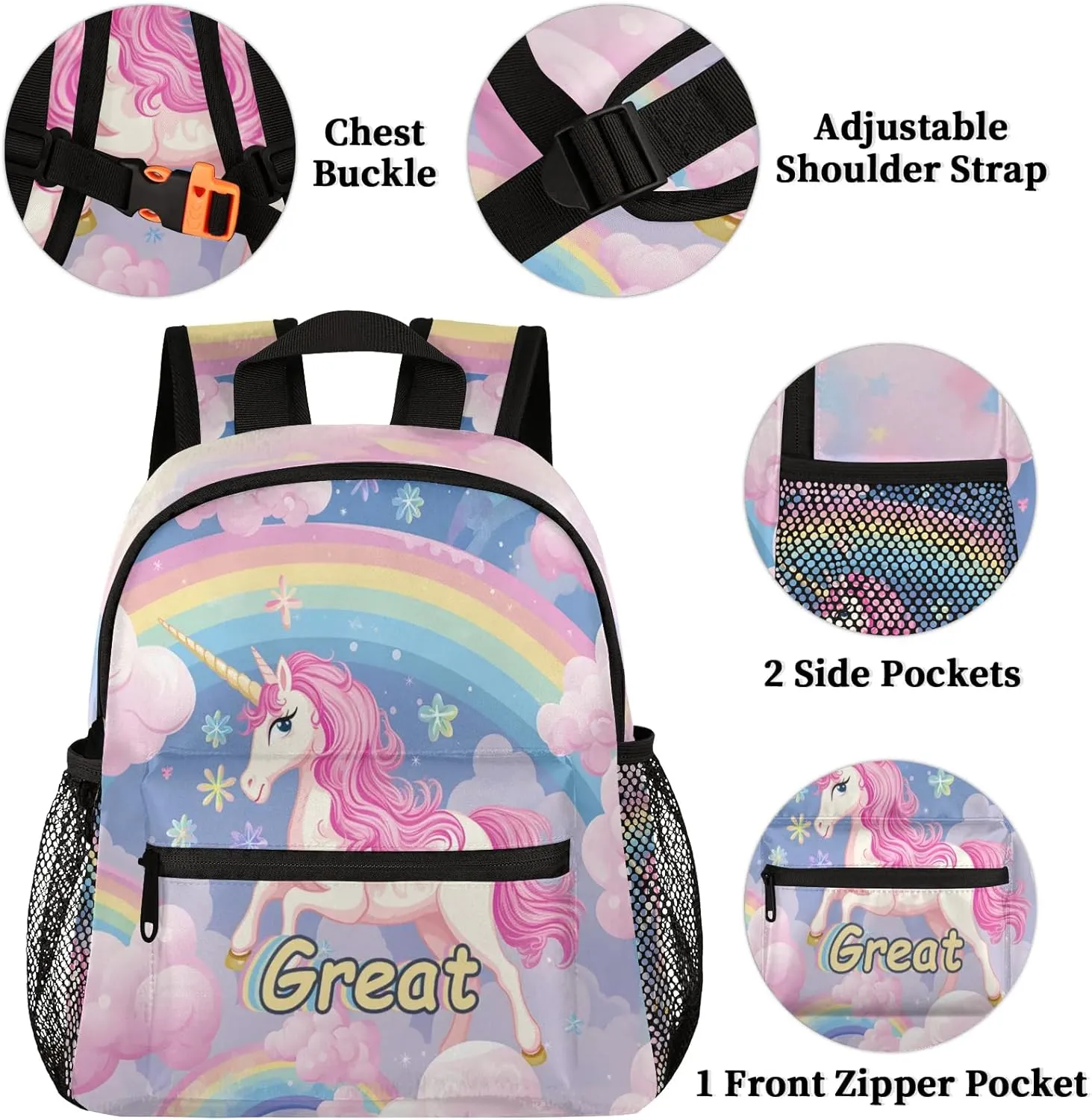 Cute Unicorn School Backpacks for Girls Teens,Pink Kindergarten Elementary Kids Toddler Bookbag Mochilas Escolares Para Nias 12in Mini Preschool Cartoon Rainbow Travel Backpack