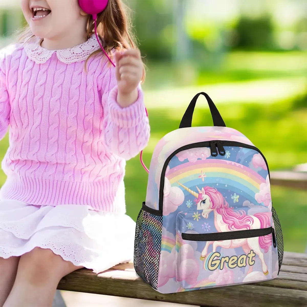 Cute Unicorn School Backpacks for Girls Teens,Pink Kindergarten Elementary Kids Toddler Bookbag Mochilas Escolares Para Nias 12in Mini Preschool Cartoon Rainbow Travel Backpack