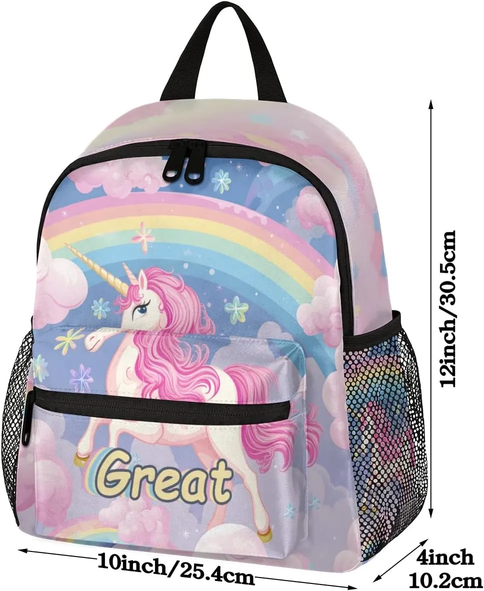 Cute Unicorn School Backpacks for Girls Teens,Pink Kindergarten Elementary Kids Toddler Bookbag Mochilas Escolares Para Nias 12in Mini Preschool Cartoon Rainbow Travel Backpack