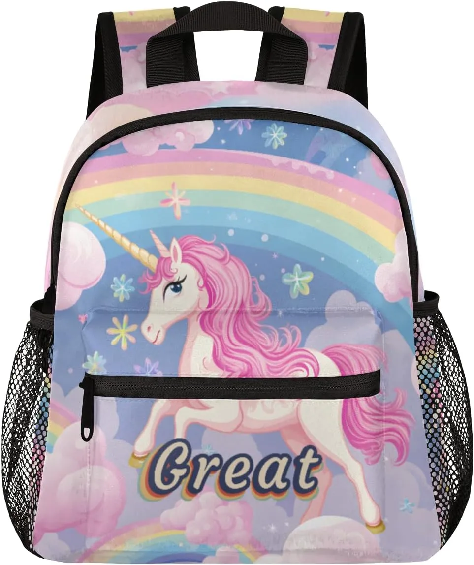 Cute Unicorn School Backpacks for Girls Teens,Pink Kindergarten Elementary Kids Toddler Bookbag Mochilas Escolares Para Nias 12in Mini Preschool Cartoon Rainbow Travel Backpack
