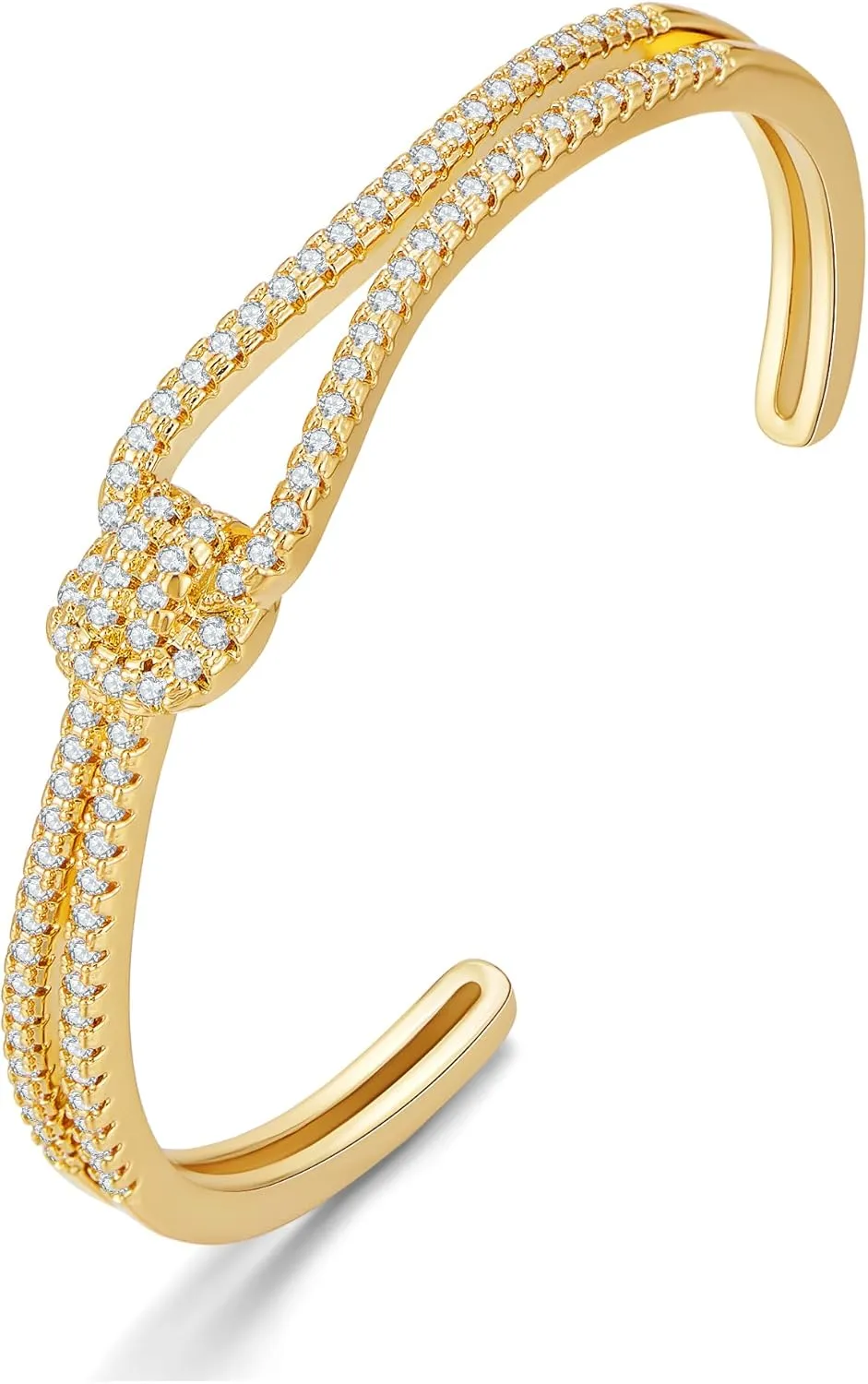 Dainty Gold Cuff Bracelets for Women Zirconia Love Knot Cuff Bracelet Adjustable Twist Cuff Bangle Bracelet Minimalist Jewelry