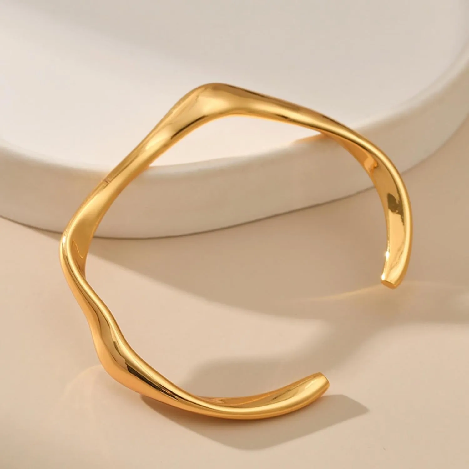 Dainty18K Gold Bangle Bracelets for Women Teens Trendy Chunky Adjustable Twist Cuff Bracelet Jewelry Gifts