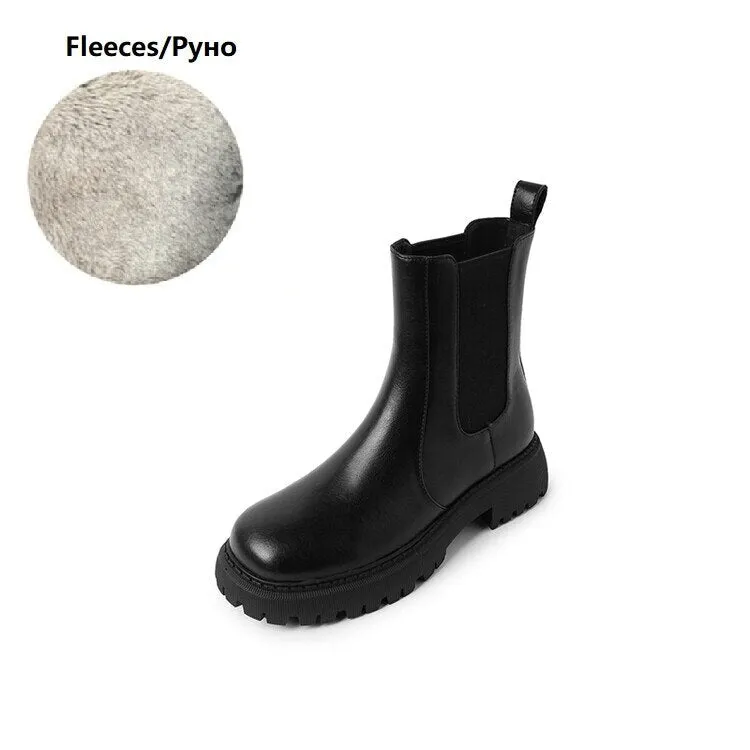 deanwangkt  fashion inspo   NEW Fall/Winter Shoes Women Split Leather Ankle Boots Round Toe Chunky Shoes for Women Solid Chelsea Boots Leisure Black Boots
