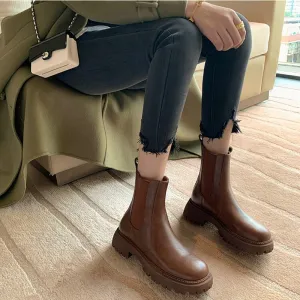 deanwangkt  fashion inspo   NEW Fall/Winter Shoes Women Split Leather Ankle Boots Round Toe Chunky Shoes for Women Solid Chelsea Boots Leisure Black Boots
