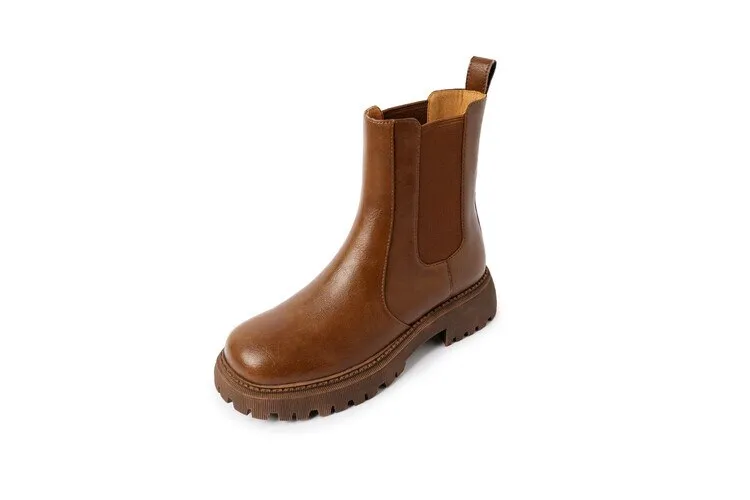 deanwangkt  fashion inspo   NEW Fall/Winter Shoes Women Split Leather Ankle Boots Round Toe Chunky Shoes for Women Solid Chelsea Boots Leisure Black Boots