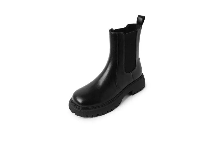 deanwangkt  fashion inspo   NEW Fall/Winter Shoes Women Split Leather Ankle Boots Round Toe Chunky Shoes for Women Solid Chelsea Boots Leisure Black Boots
