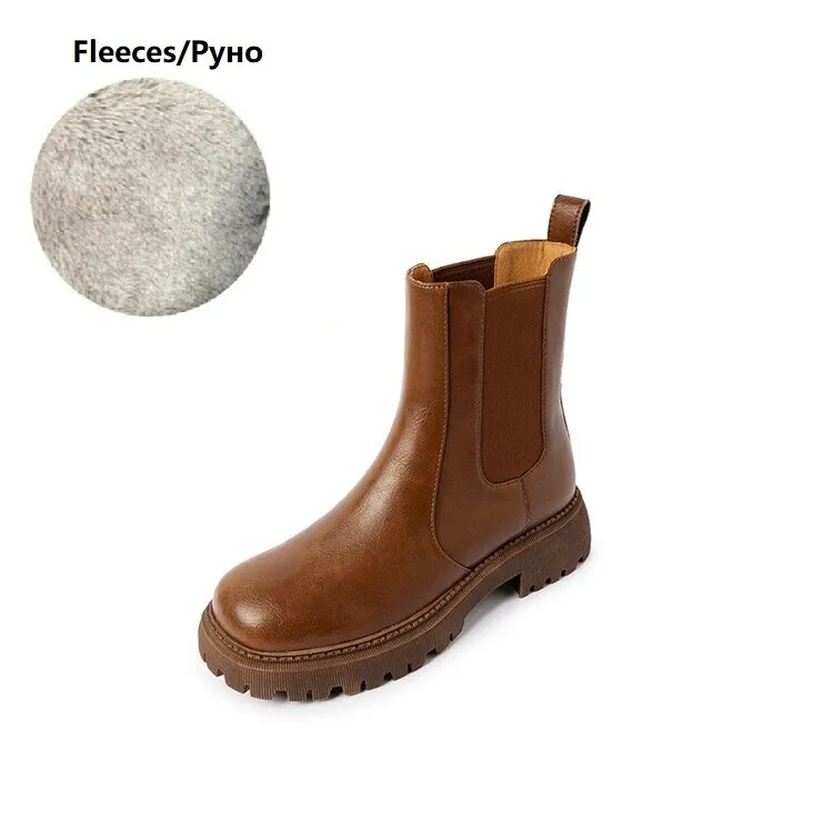 deanwangkt  fashion inspo   NEW Fall/Winter Shoes Women Split Leather Ankle Boots Round Toe Chunky Shoes for Women Solid Chelsea Boots Leisure Black Boots