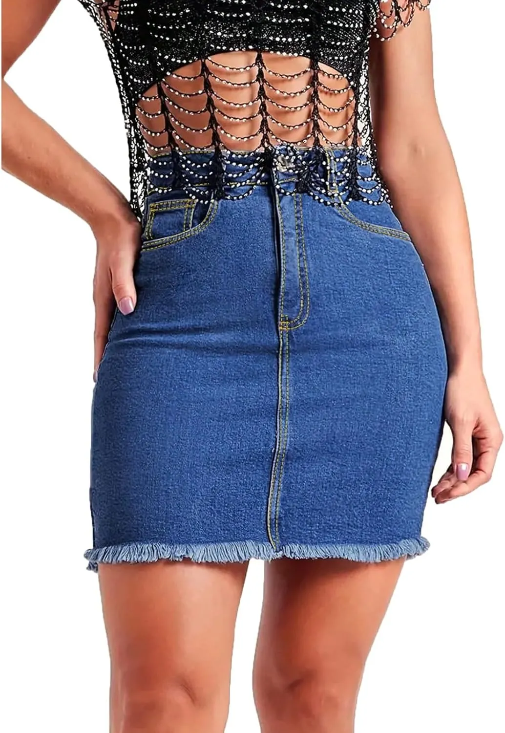 Denim Skirt Women Y2k High Waisted Slim Fit Frayed Mini Short Jean Skirts Cowgirl Country Concert Outfits with Pockets