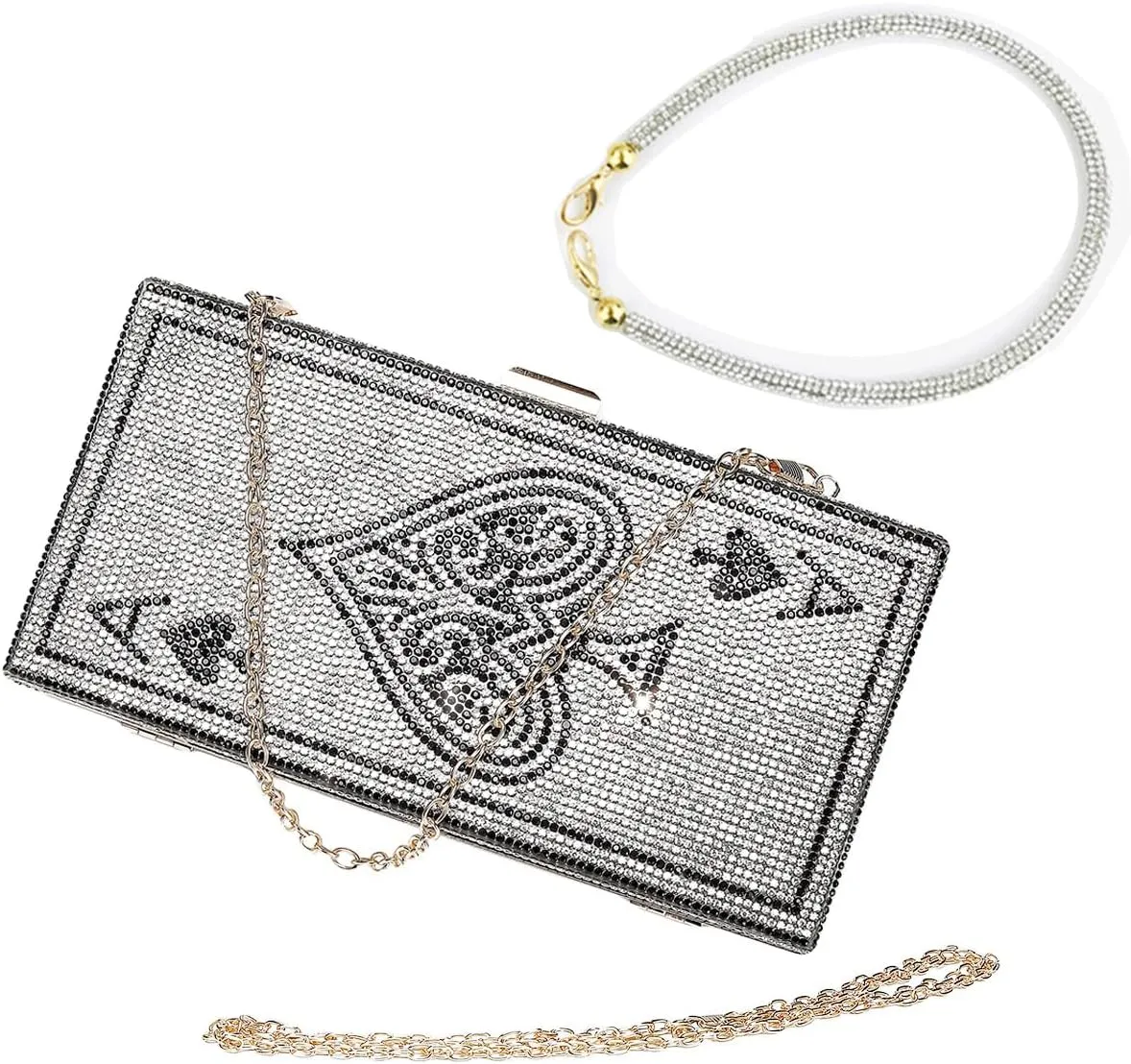 Diamond Sliver Crystal Evening Bag Rhinestone Bling Money Purses Poker Card Handbags Clutch For Party.