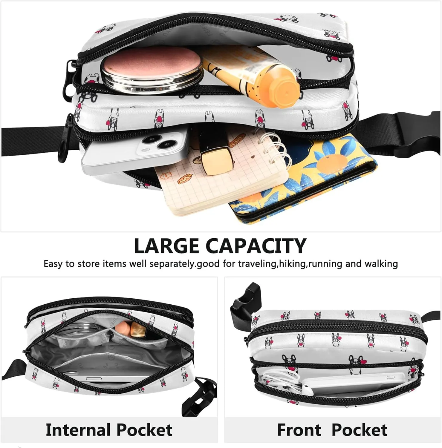 Dog French Bulldog Cute Women Fanny Packs Waterproof Hip Bag Belt Purse Cute Waist Pouch for Women
