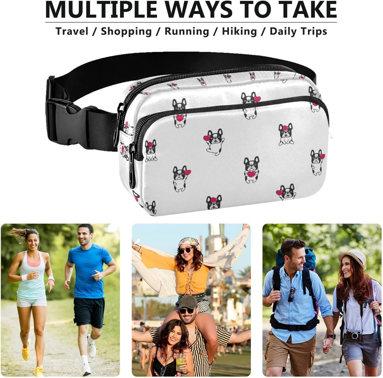 Dog French Bulldog Cute Women Fanny Packs Waterproof Hip Bag Belt Purse Cute Waist Pouch for Women
