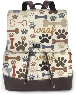 Dog Paw Prints Bones Backpack Purse for Women Men Large Womens Backpack Leather Travel Casual Daypack Fashion Backpack Purse Designer Ladies Shoulder Bags