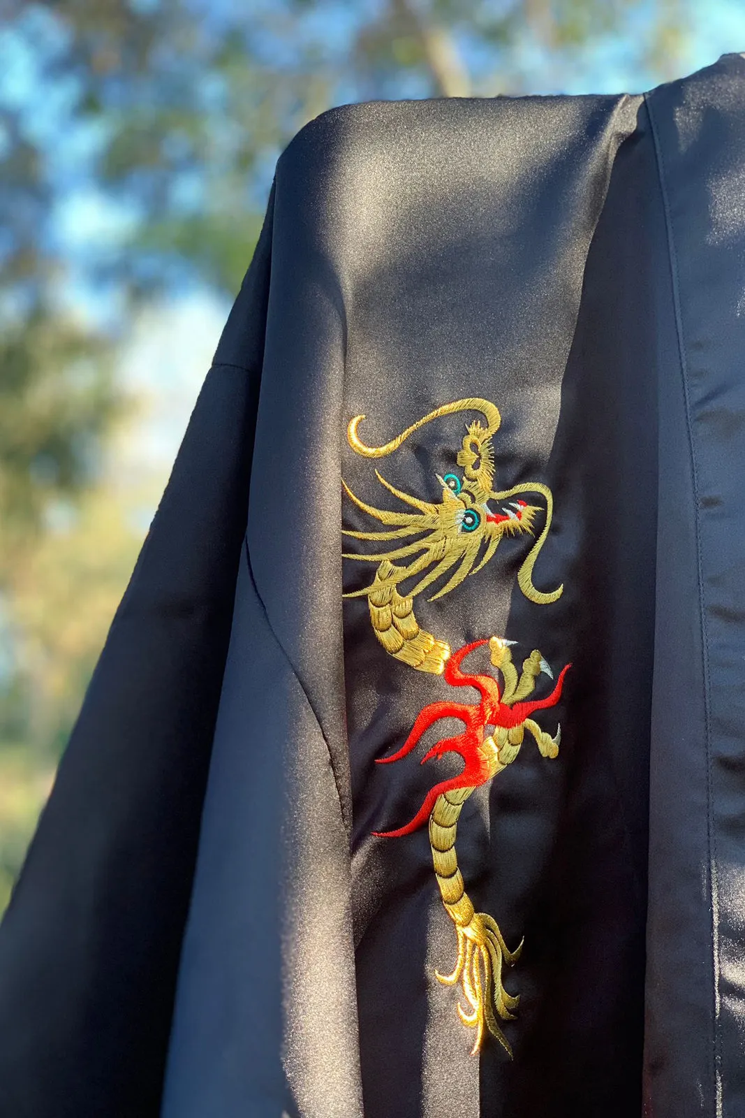 Dragon Black Long Male Satin Plus Size Kimono