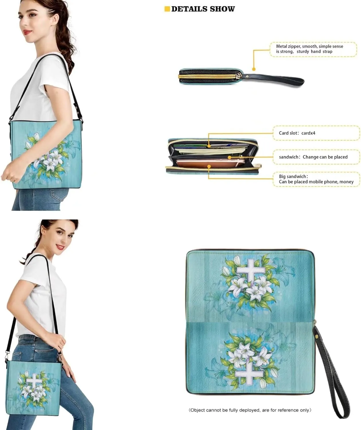 Easter Pattern Leather Purse and Wallet Set, Large Bucket Tote Bag Wallet with Adjustable Strap