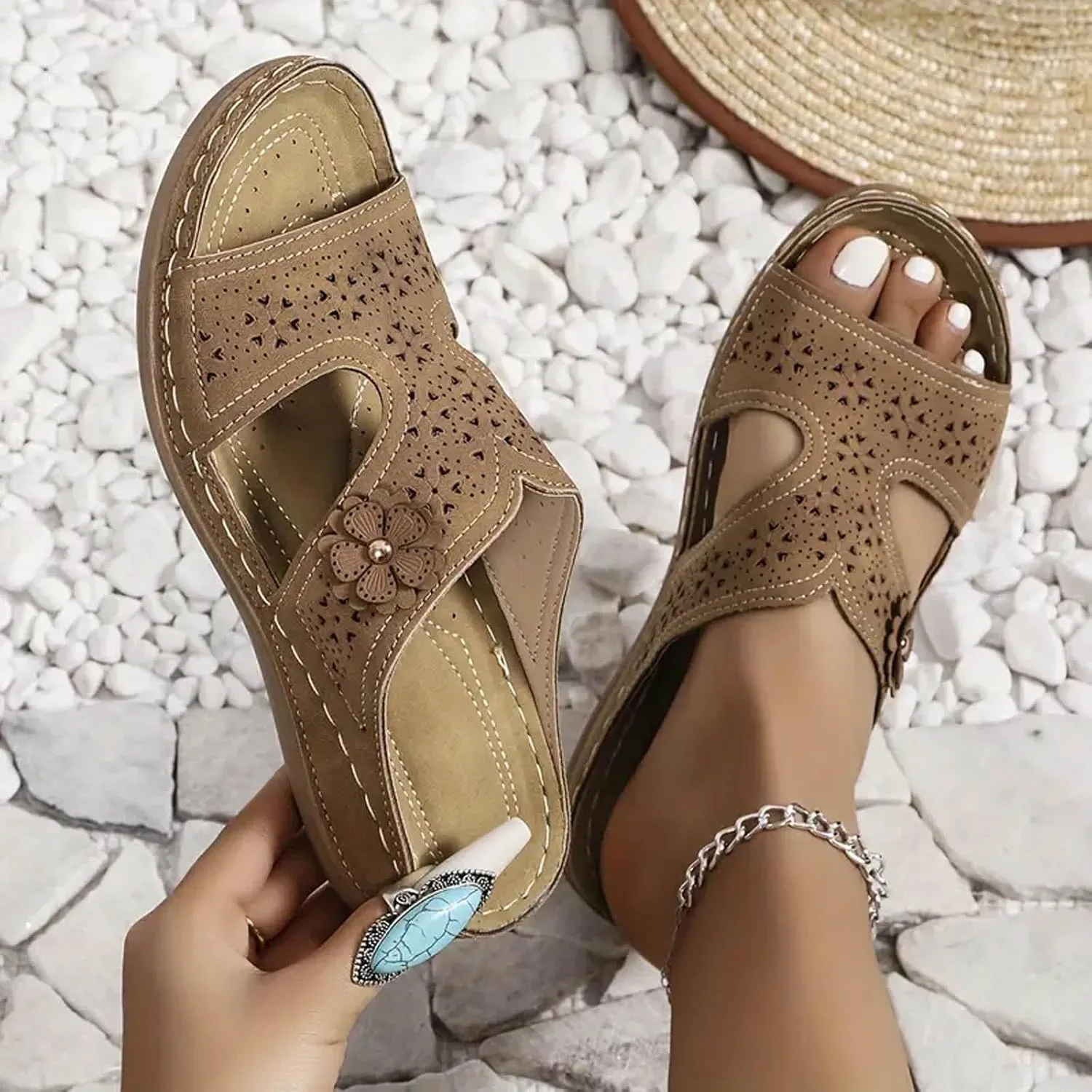 Eduavar Sandals for Women 2025 Orthopedic Slide Sandals Orthotic Comfortable Walking Non-Slip Sole Shoes with Arch Support