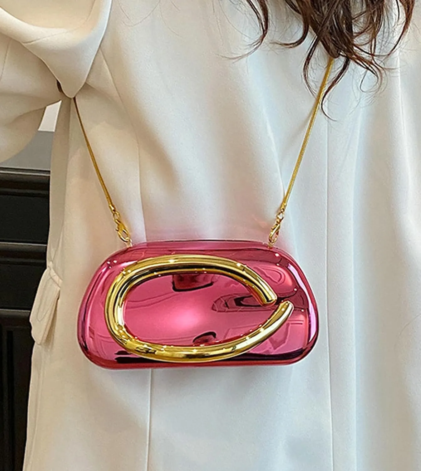 Elegant Women Glossy Acrylic Clutch Bag Glossy Chain Crossbody Dinner Shoulder Handbag Weddings Evening Purse