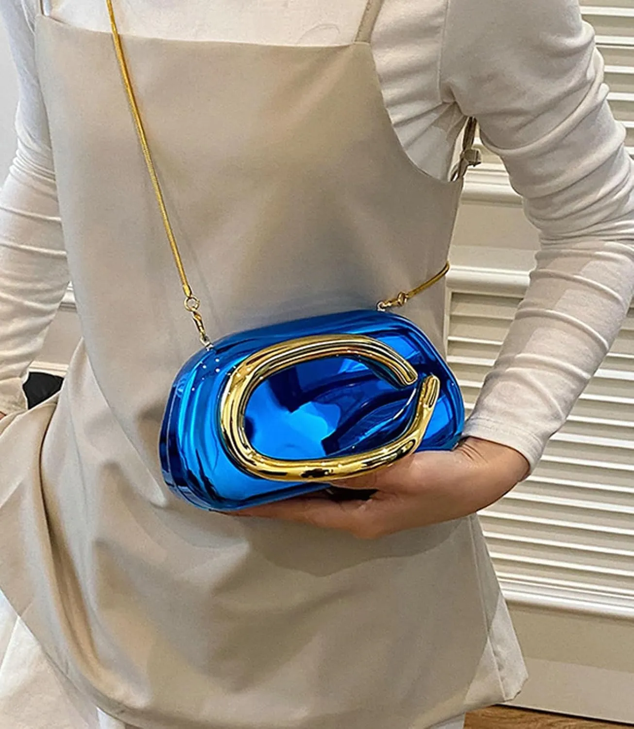 Elegant Women Glossy Acrylic Clutch Bag Glossy Chain Crossbody Dinner Shoulder Handbag Weddings Evening Purse