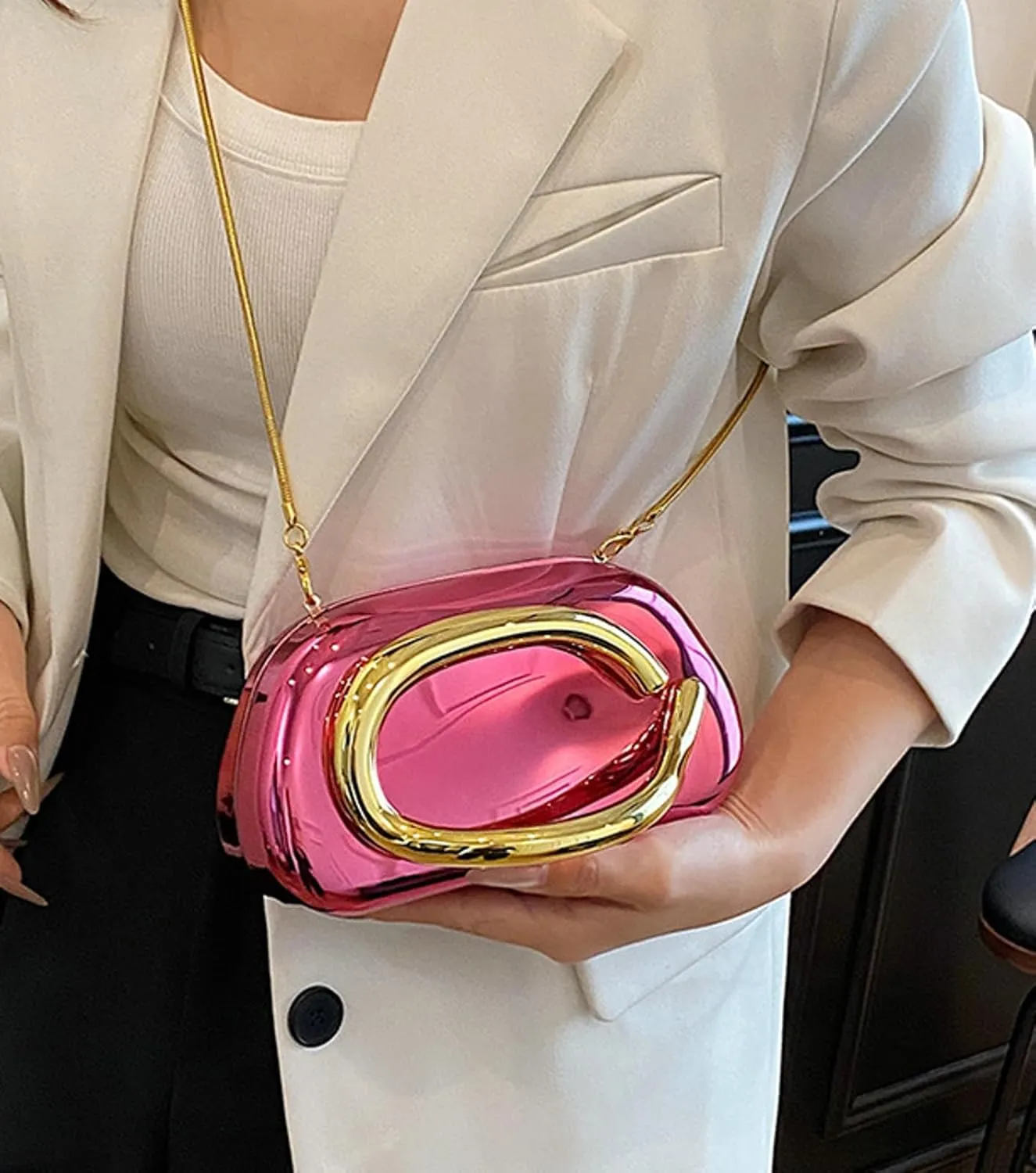 Elegant Women Glossy Acrylic Clutch Bag Glossy Chain Crossbody Dinner Shoulder Handbag Weddings Evening Purse