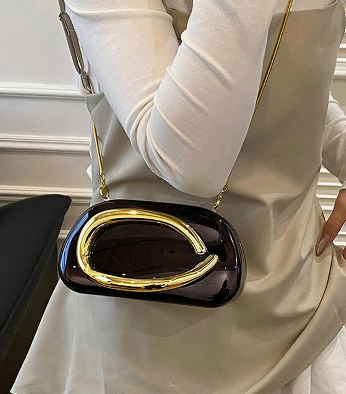 Elegant Women Glossy Acrylic Clutch Bag Glossy Chain Crossbody Dinner Shoulder Handbag Weddings Evening Purse
