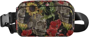 Embroidery Sunflowers Skull Womens Fanny Pack Fashion Hip Pack Belt Pouch Waterproof Travel Waist Pouch