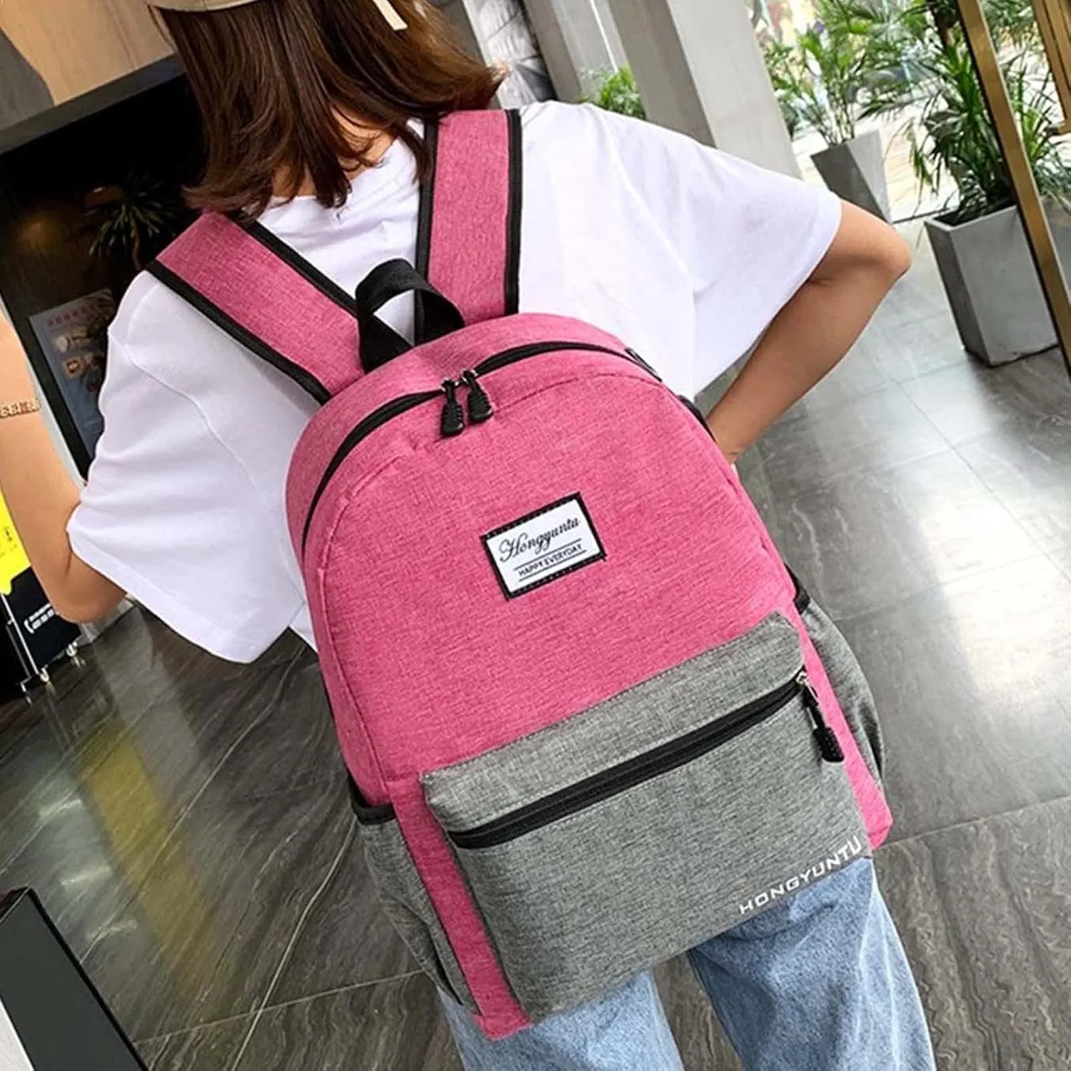 Fashion Cloth Canvas Backpack for Women Letter Purse Mobile Phone Messenger Bags School Backpack for Teen Girls(One Size)