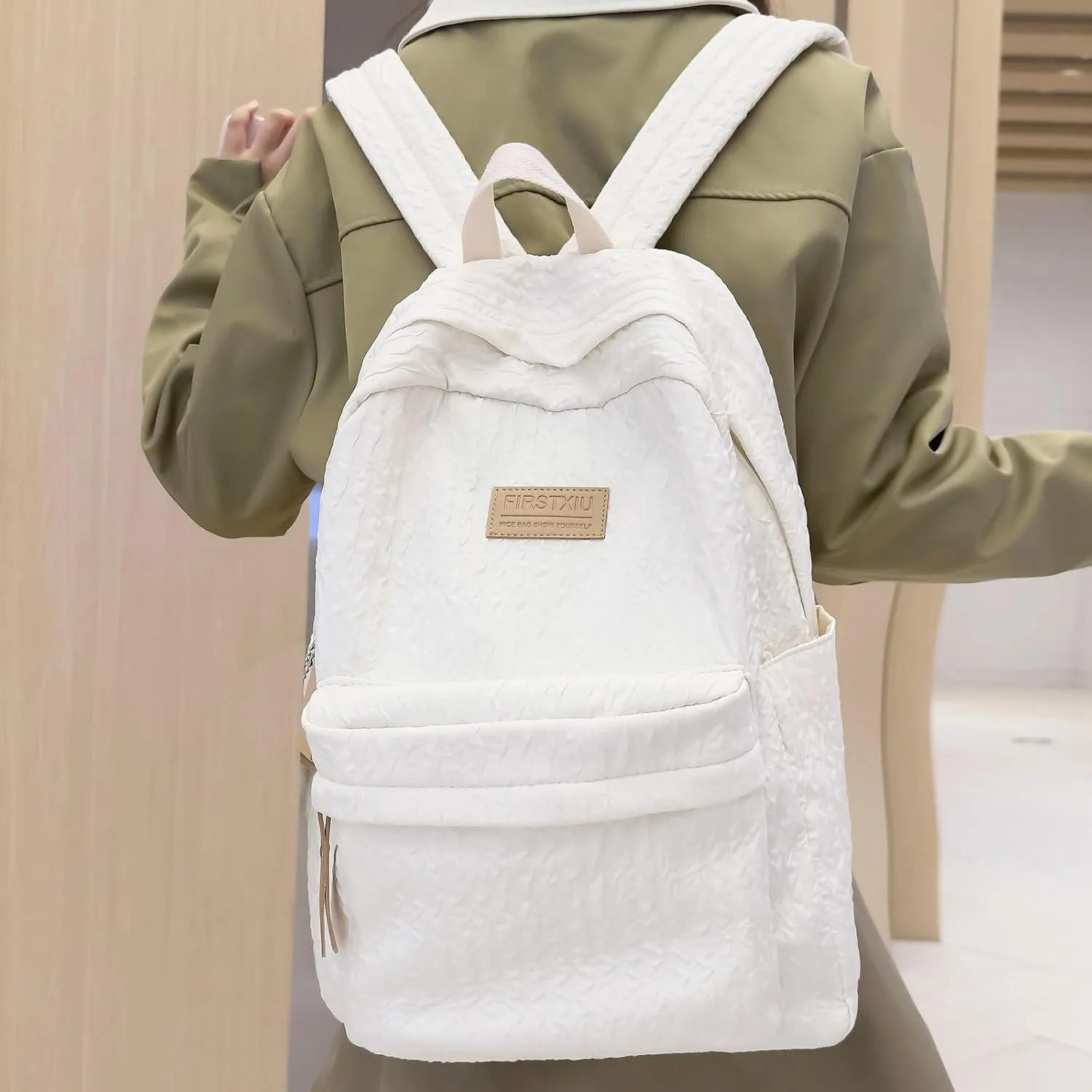 Fashion Cloth Canvas Backpack for Women Waterproof Nylon Anti-Theft Rucksack Fashion Bags for Travel Work Gift(White)