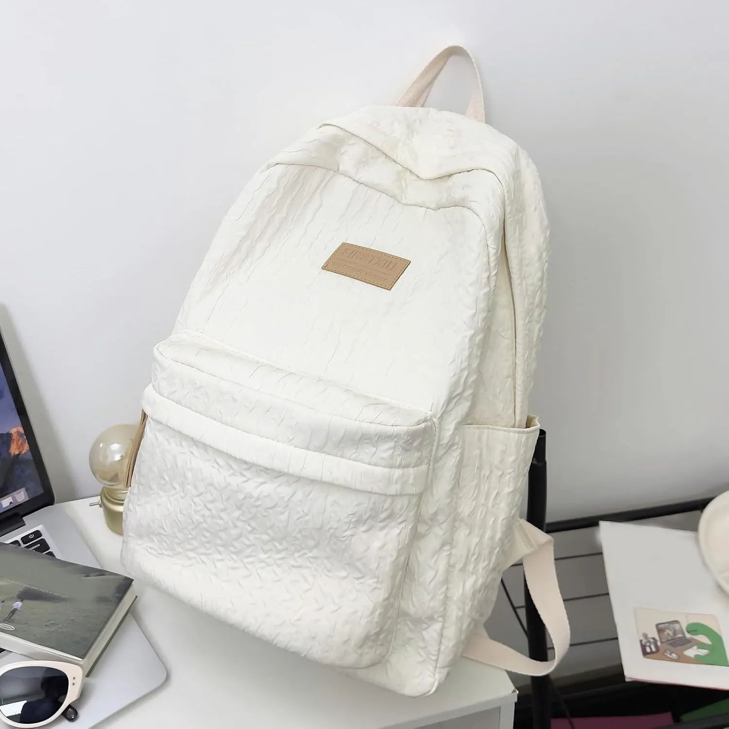 Fashion Cloth Canvas Backpack for Women Waterproof Nylon Anti-Theft Rucksack Fashion Bags for Travel Work Gift(White)