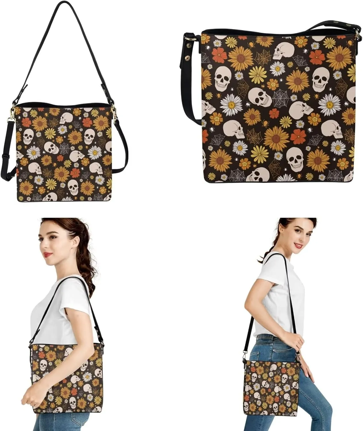 Fashion Ladies Crossbody Handbag Set Shoulder Bag PU Leather Car Key Holder Bag 2 Pieces Bucket Bag for Women