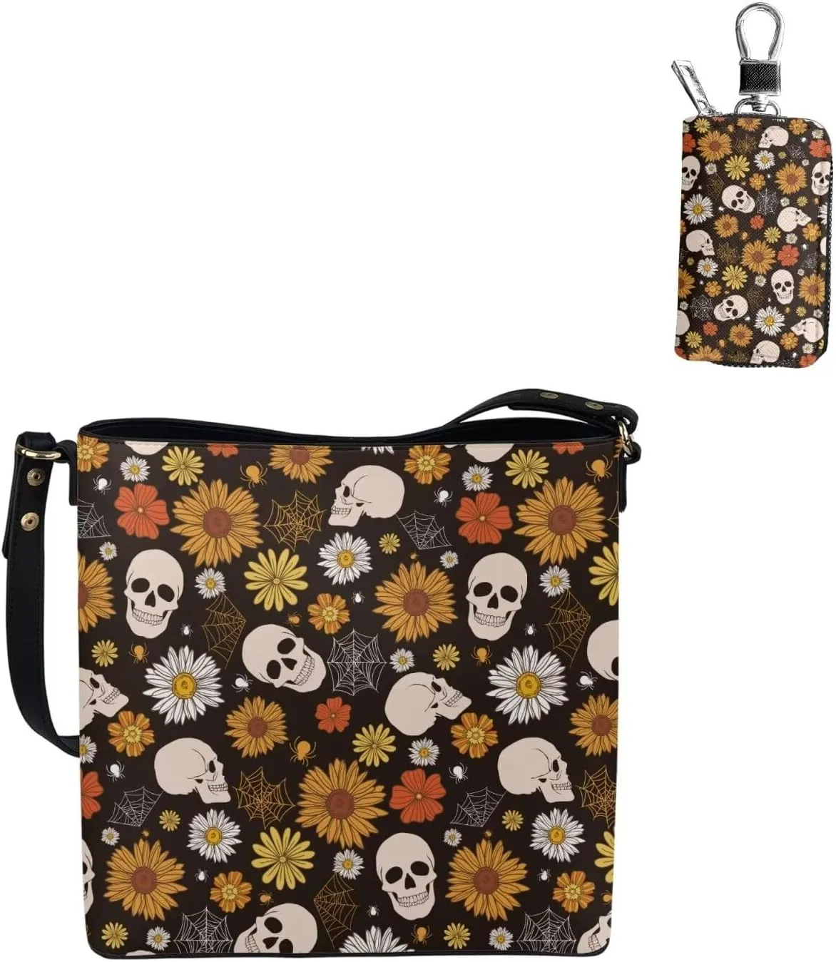 Fashion Ladies Crossbody Handbag Set Shoulder Bag PU Leather Car Key Holder Bag 2 Pieces Bucket Bag for Women