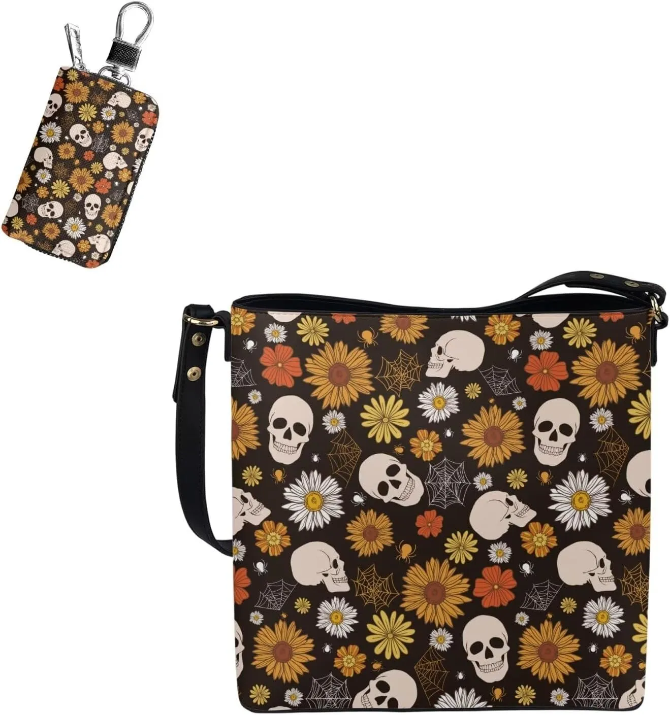 Fashion Ladies Crossbody Handbag Set Shoulder Bag PU Leather Car Key Holder Bag 2 Pieces Bucket Bag for Women