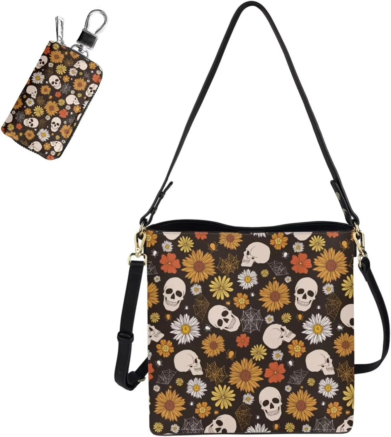 Fashion Ladies Crossbody Handbag Set Shoulder Bag PU Leather Car Key Holder Bag 2 Pieces Bucket Bag for Women