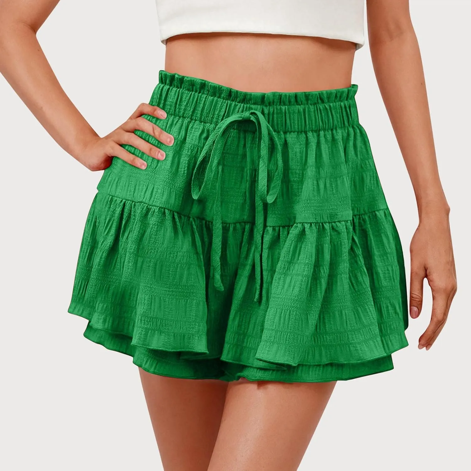 Fashion Paperbag Ruffle Flowy Skorts for Women Summer Swing Skirts with Built-in Shorts Beach Holiday Outfits
