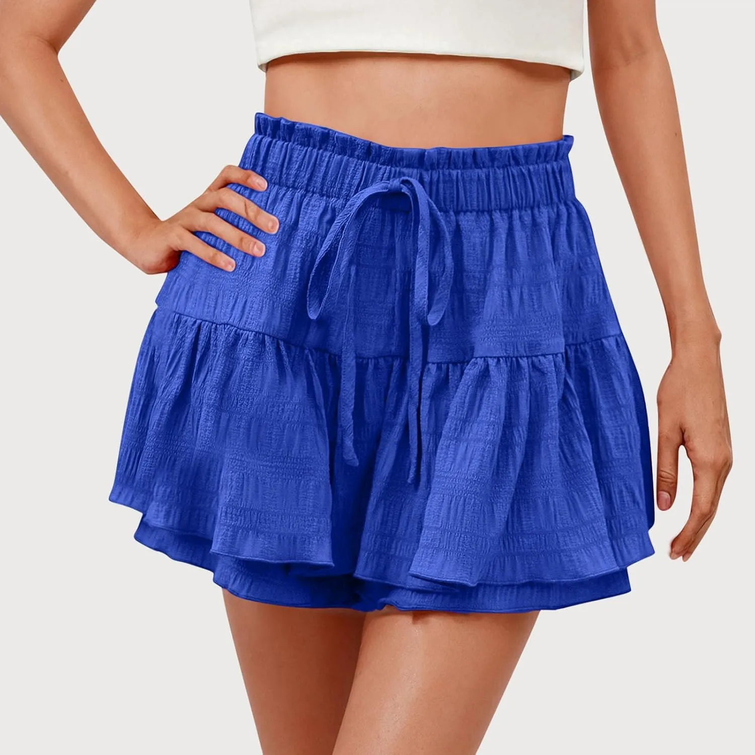 Fashion Paperbag Ruffle Flowy Skorts for Women Summer Swing Skirts with Built-in Shorts Beach Holiday Outfits