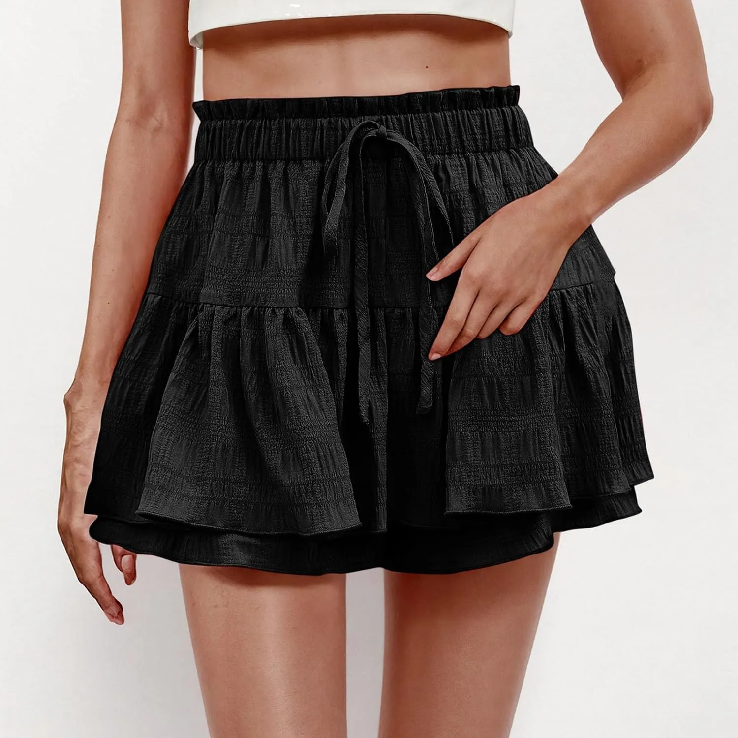 Fashion Paperbag Ruffle Flowy Skorts for Women Summer Swing Skirts with Built-in Shorts Beach Holiday Outfits