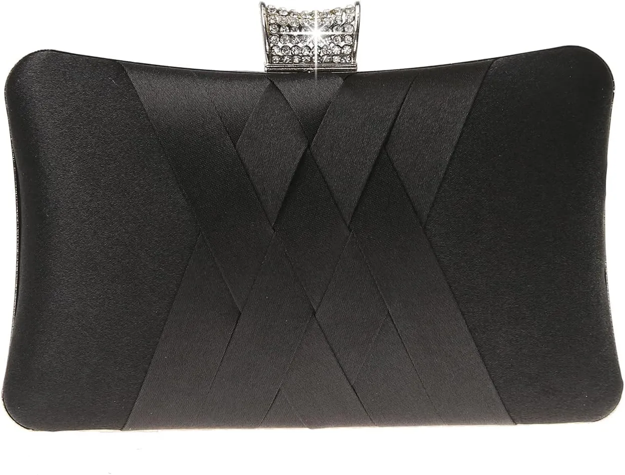 Fashion Womens Jane Satin Diamante Clutch Rhinestone Evening Bridal Prom Party Handbag Crossbody Purse Chain Bag