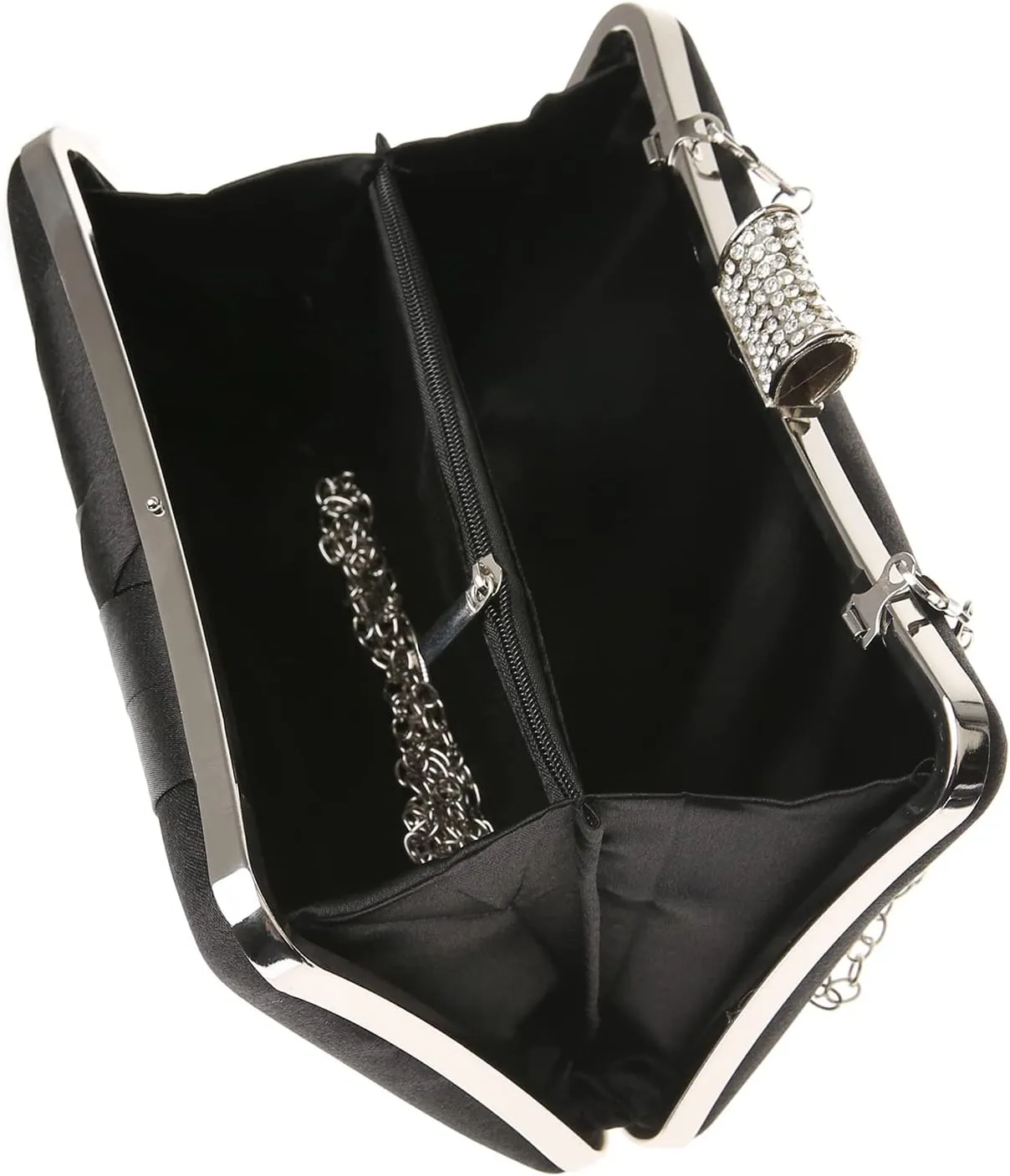 Fashion Womens Jane Satin Diamante Clutch Rhinestone Evening Bridal Prom Party Handbag Crossbody Purse Chain Bag