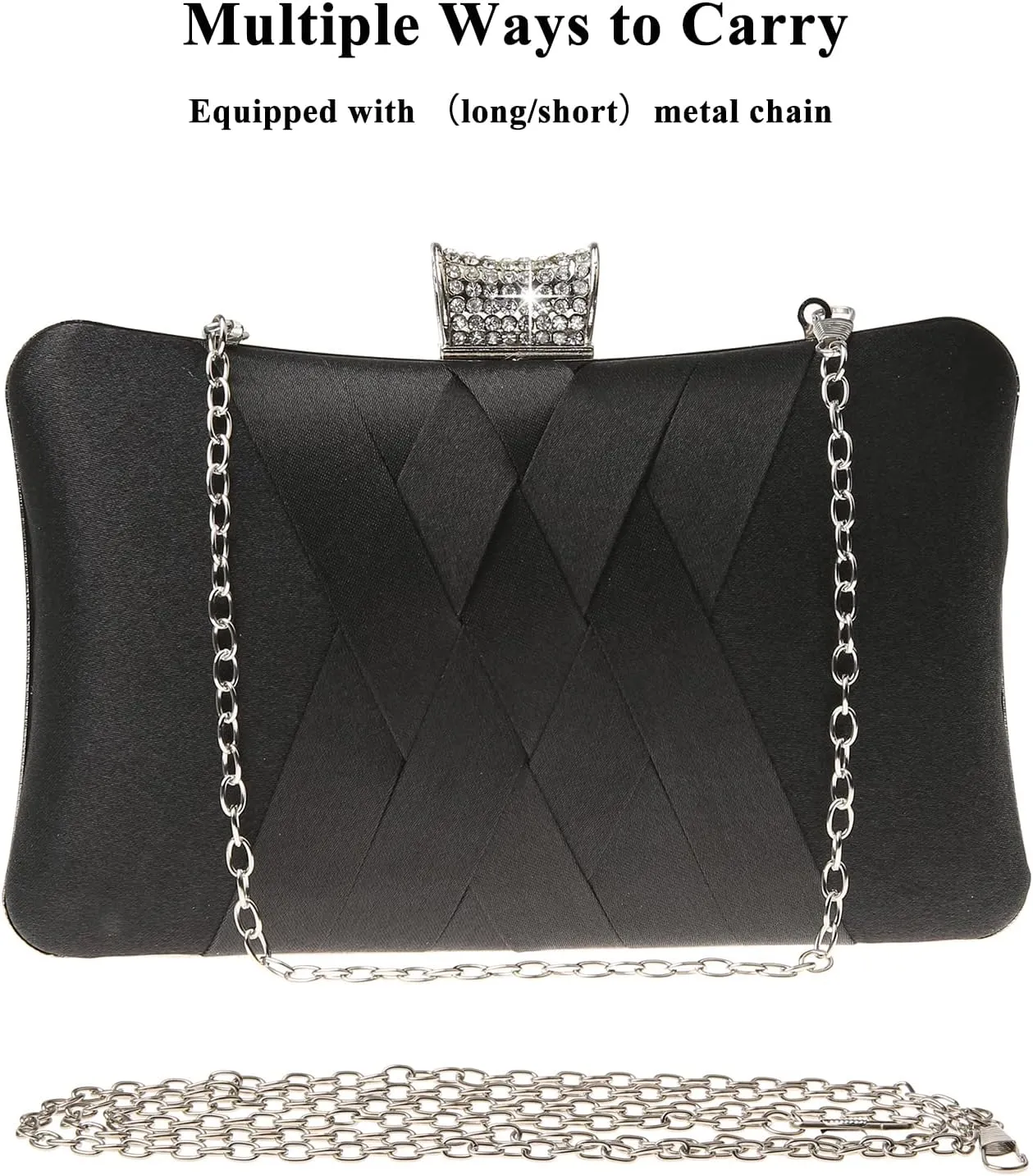 Fashion Womens Jane Satin Diamante Clutch Rhinestone Evening Bridal Prom Party Handbag Crossbody Purse Chain Bag