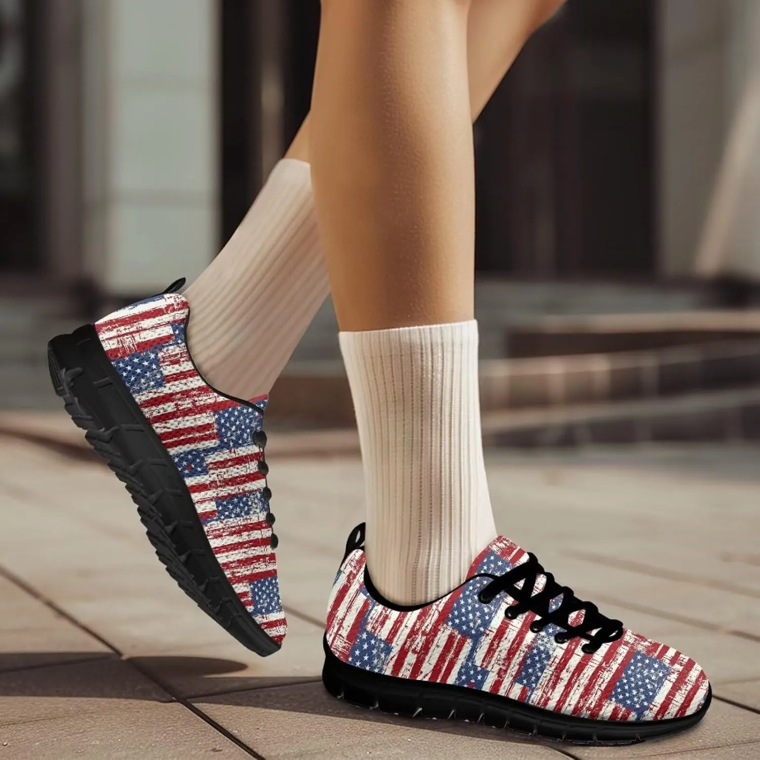 FKELYI Women's Halloween Christmas Decor Lace-up Sneakers Sports Running Shoes Lightweight Walking Flats