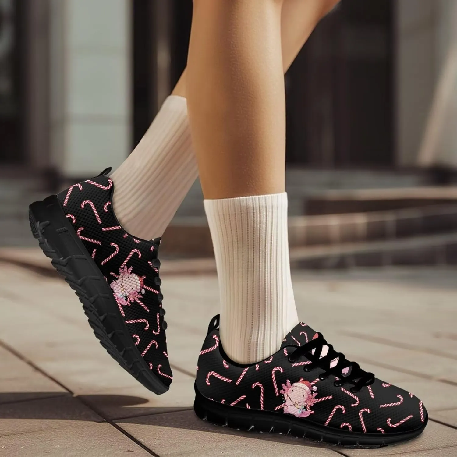 FKELYI Women's Halloween Christmas Decor Lace-up Sneakers Sports Running Shoes Lightweight Walking Flats