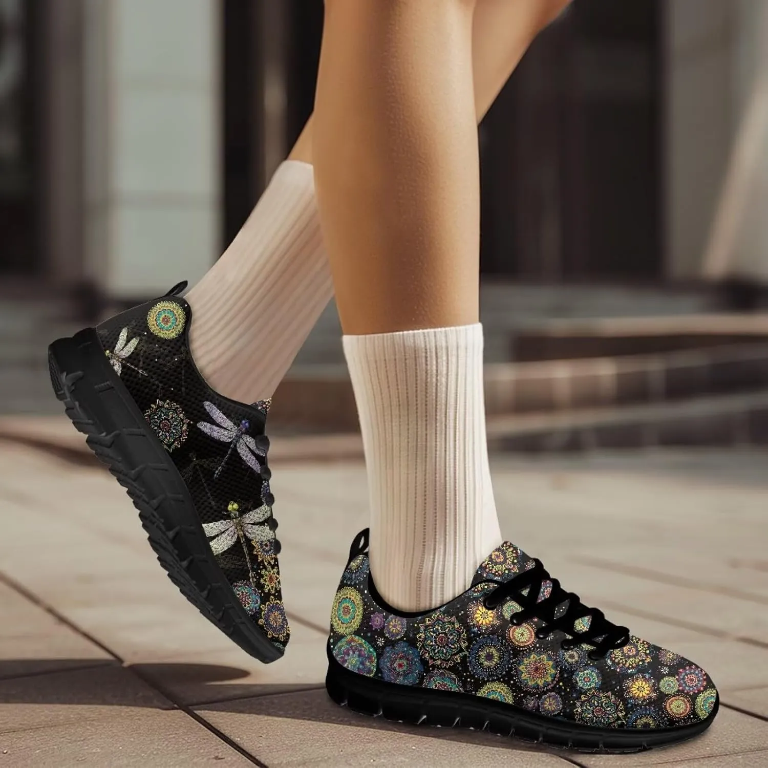 FKELYI Women's Halloween Christmas Decor Lace-up Sneakers Sports Running Shoes Lightweight Walking Flats