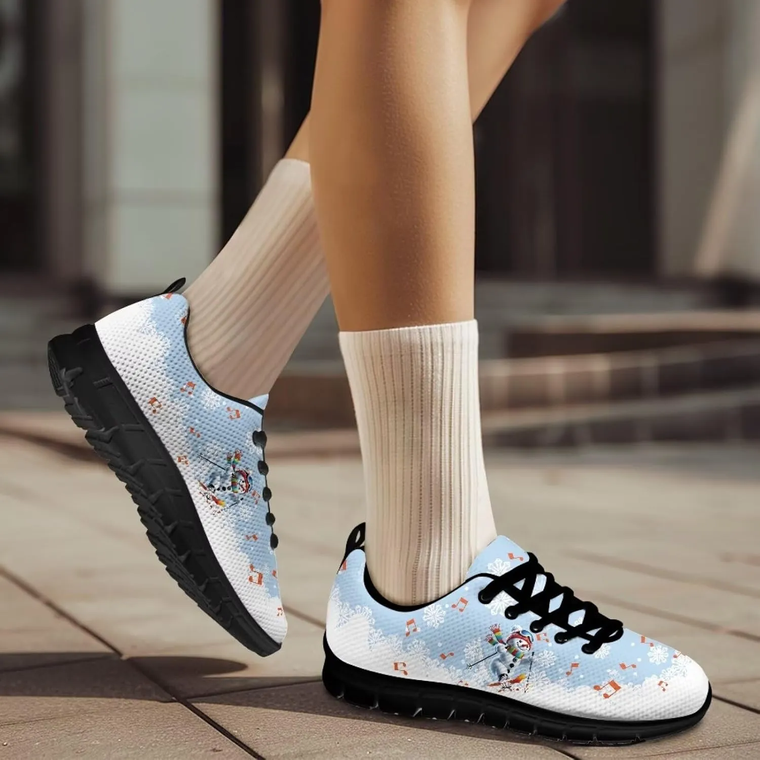 FKELYI Women's Halloween Christmas Decor Lace-up Sneakers Sports Running Shoes Lightweight Walking Flats