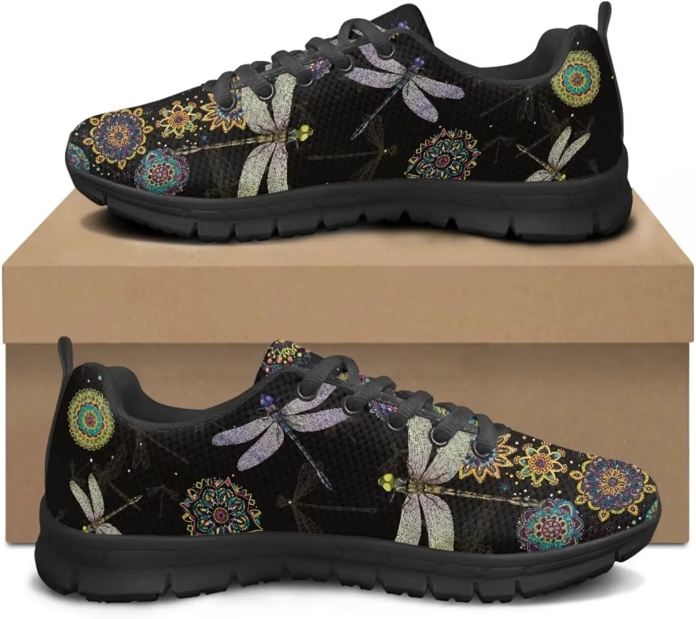FKELYI Women's Halloween Christmas Decor Lace-up Sneakers Sports Running Shoes Lightweight Walking Flats