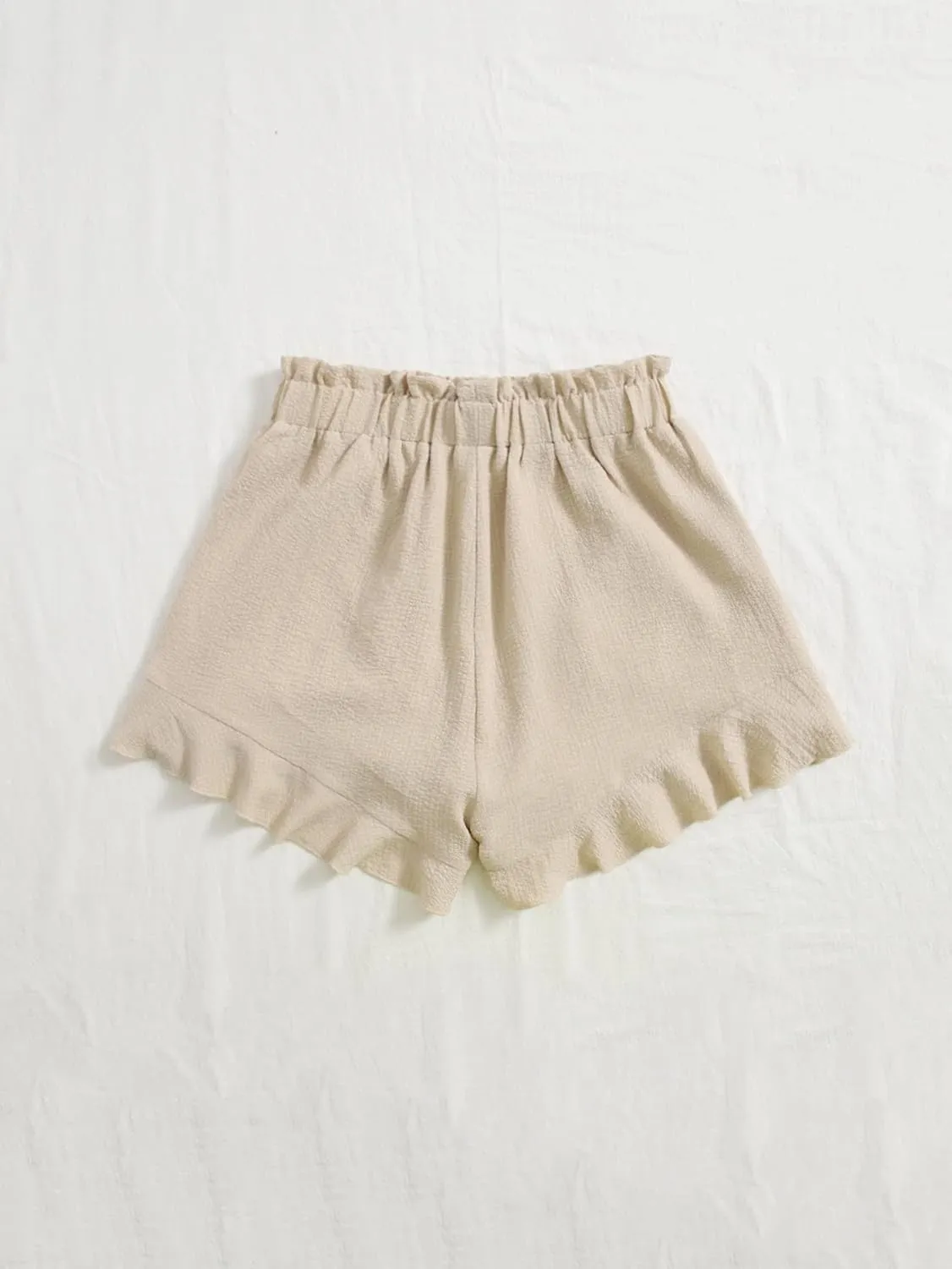 Floerns Women's Boho Paperbag Waist Ruffle Hem Elastic High Waist Cropped Shorts