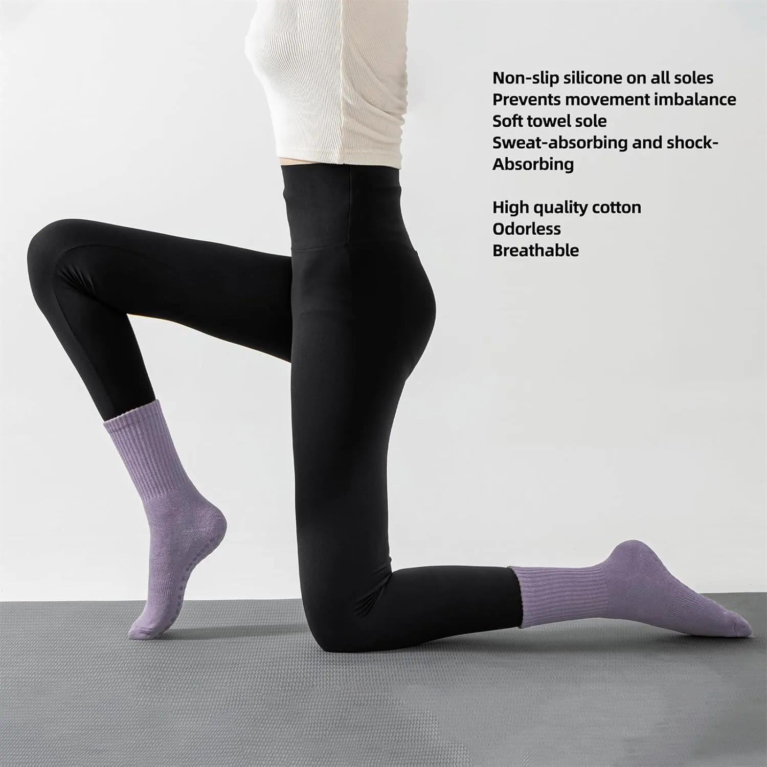 Flydo Pilates Grippy Socks with Grips for Women Yoga Non Slip Long Socks for Pure Barre, Ballet,Dance Workout 2-5 Pack