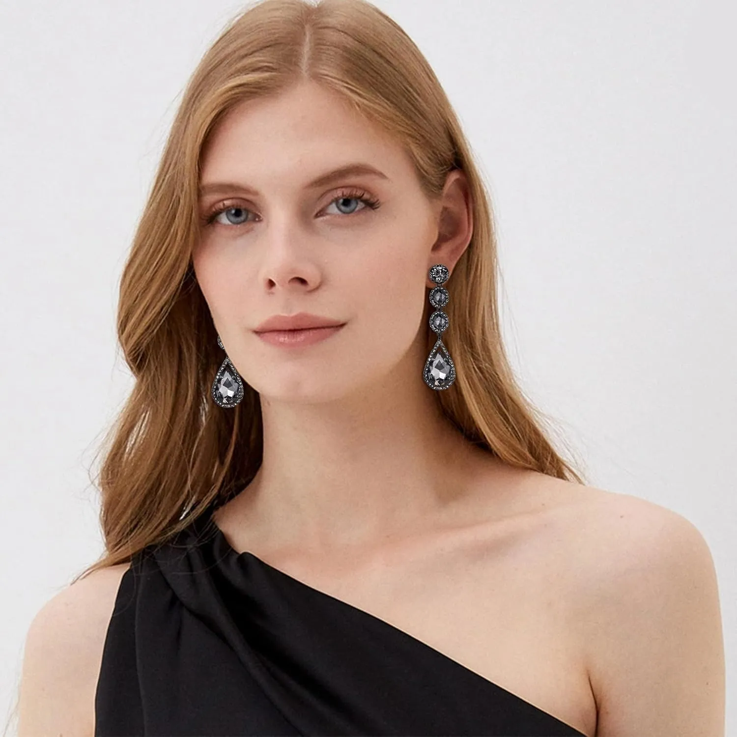 Flyonce Wedding Bridal Rhinestone Crystal Multi Teardrop Pierced Dangle Earrings