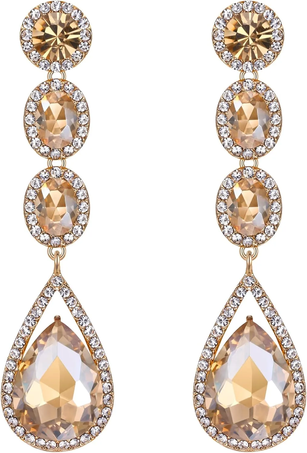 Flyonce Wedding Bridal Rhinestone Crystal Multi Teardrop Pierced Dangle Earrings