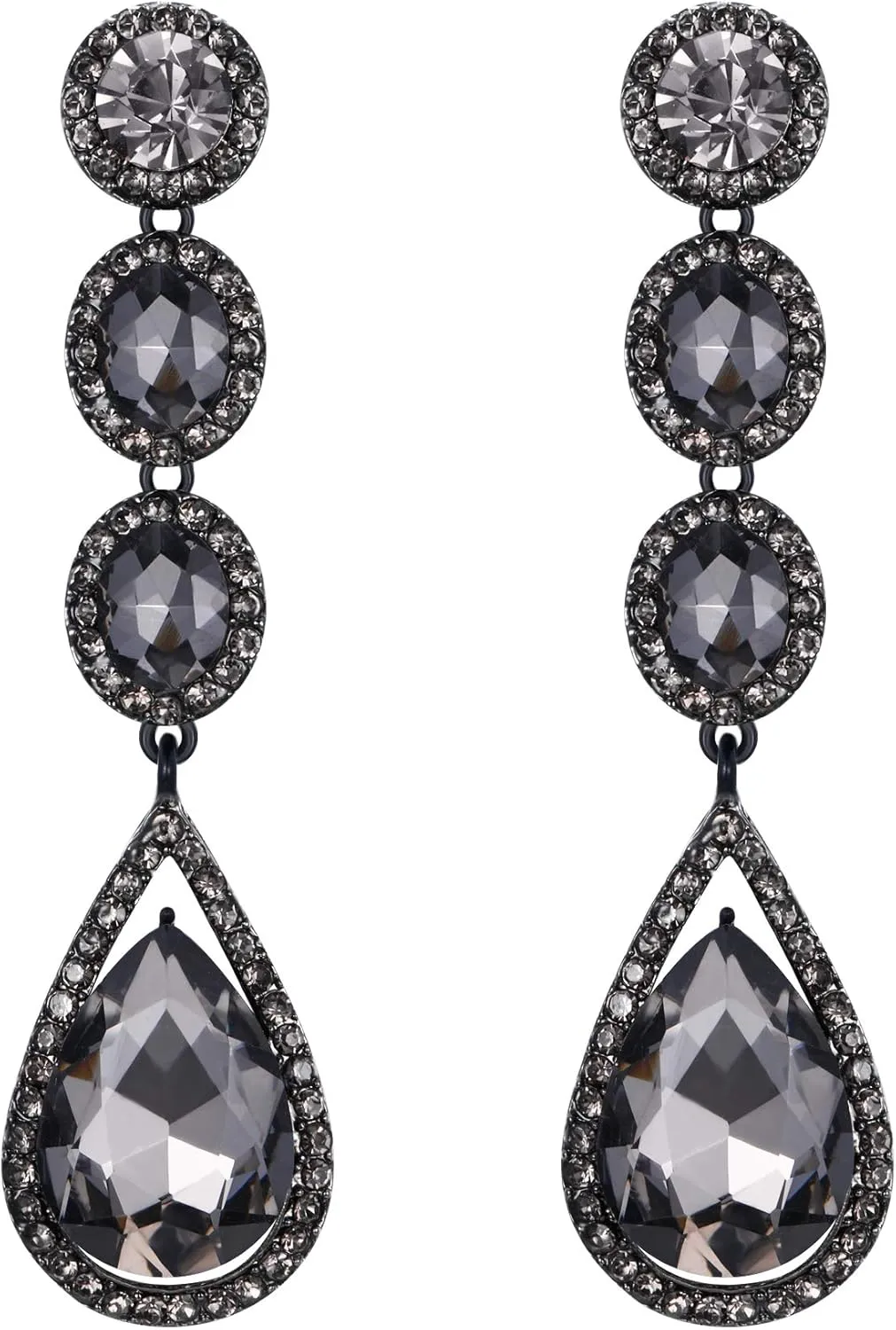 Flyonce Wedding Bridal Rhinestone Crystal Multi Teardrop Pierced Dangle Earrings